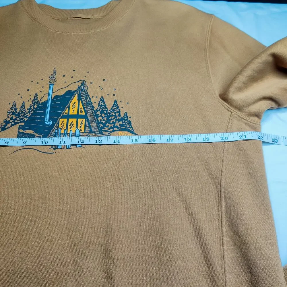 Stio Apres Ski Lodge Crewneck Organic Cotton Fleece Sweatshirt Tan Medium Unisex